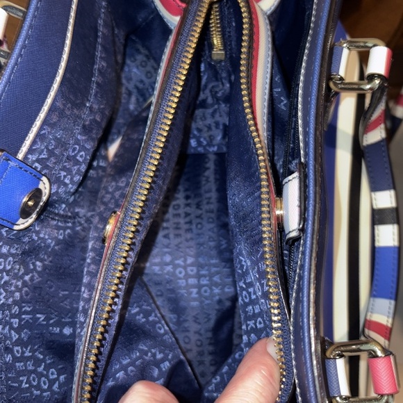 Kate Spade Satchel Crossbody bag striped red white blue black light blue NWOT - Picture 16 of 17